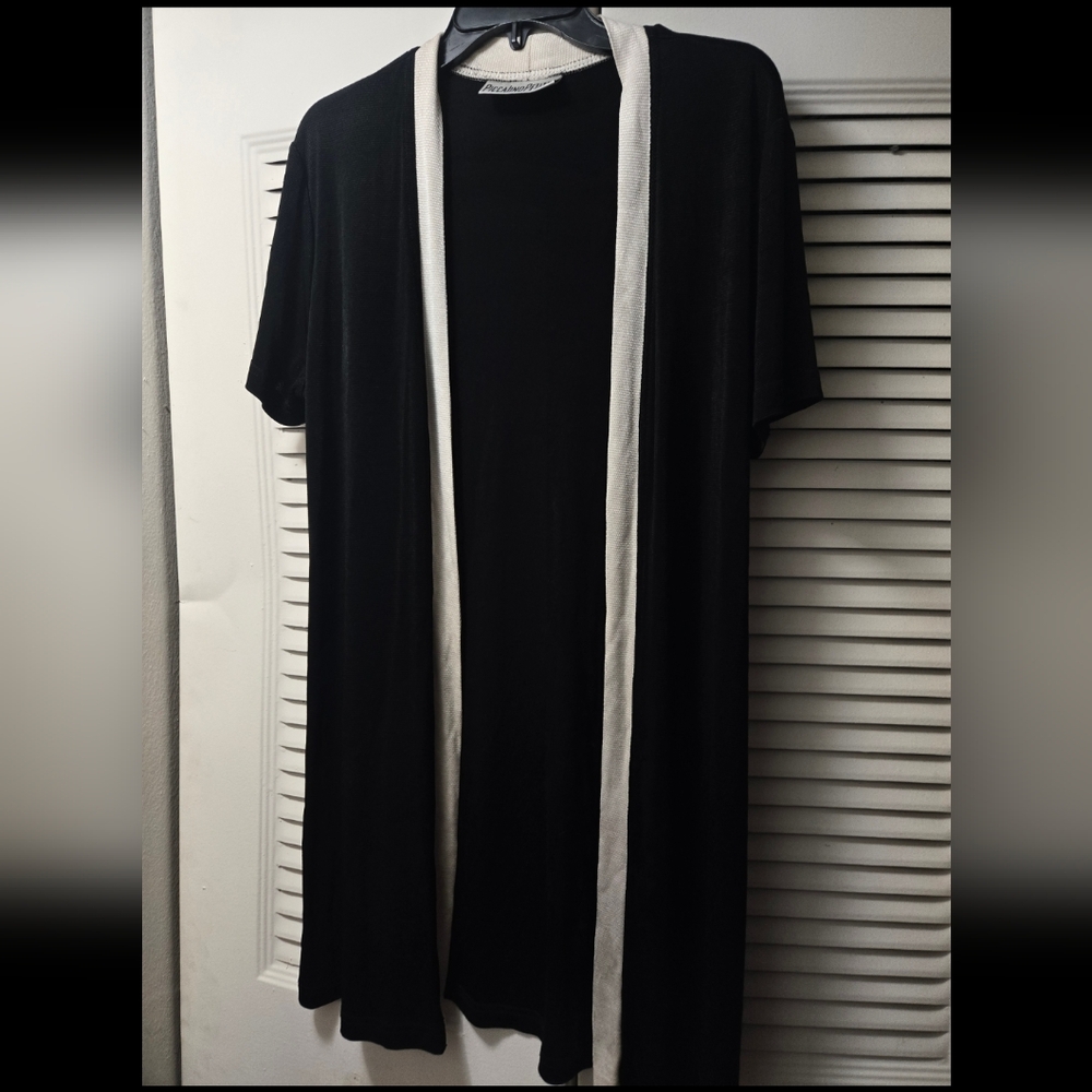 Black and Off White Open Cardigan